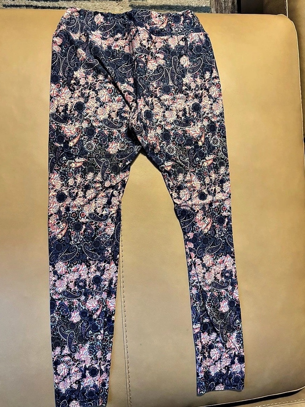LuLaRoe Paisley Floral Print Leggings Blue & Pink